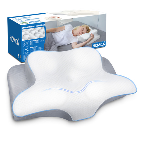 HOMCA Almohada Cervical de Espuma Viscoelastica, Almohada Ergonómica con Soporte para Cuello y Hombros, Almohadas para Dormir de Lado y de Espalda, Blanco