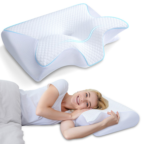HOMCA Almohada Cervical, 2 en 1 Almohada Ergonómico Espuma de Memoria Almohada para Soporte de Cabeza/Cuello/Hombro, Relajación y Alivio del Estrés, 60x40x12/14cm