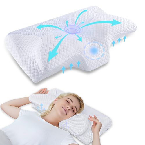 HOMCA Almohada Cervical de Espuma Viscoelastica, Almohada Ortopedica para Soporte de Cuello, Almohadas Ergonómico para Dormir de Lado y Boca Arriba