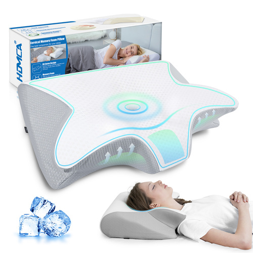 HOMCA Almohada Cervical, 2 en 1 Almohada Ergonómico Espuma de Memoria Almohada Ortopedica con Funda Refrescante para Soporte de Cabeza/Cuello/Hombro, Relajación y Alivio del Estrés